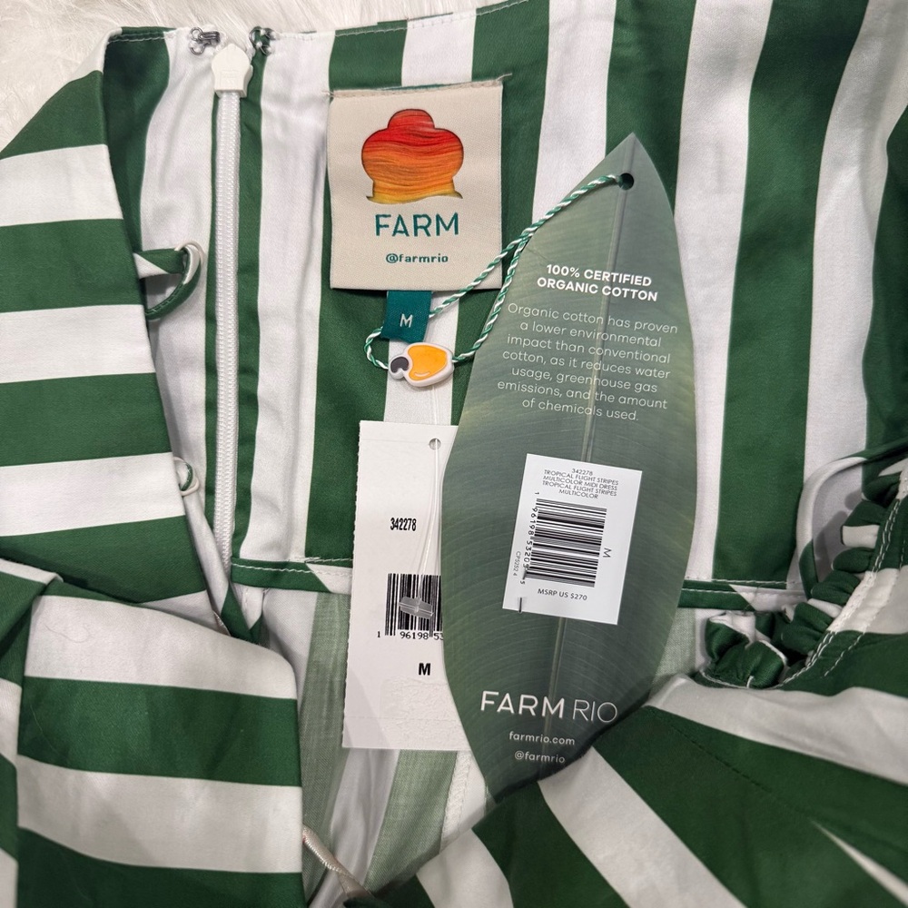 FARM Rio Tropical Flight Stripes Midi Dress, Green/White, NWT 🇧🇷 - Picture 15 of 16